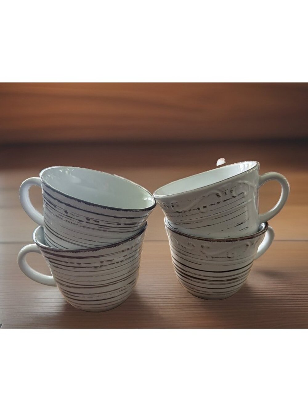 4 Pfaltzgraff  Trellis White Whitewashed Design Cups Mugs EUC